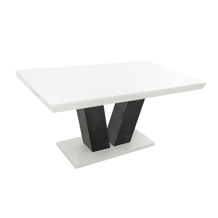 Masa extensibila v 160x75x90 cm, culoare alb/negru, lemn masiv, blat din mdf