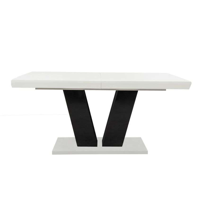 Masa extensibila v 160x75x90 cm, culoare alb/negru, lemn masiv, blat din mdf