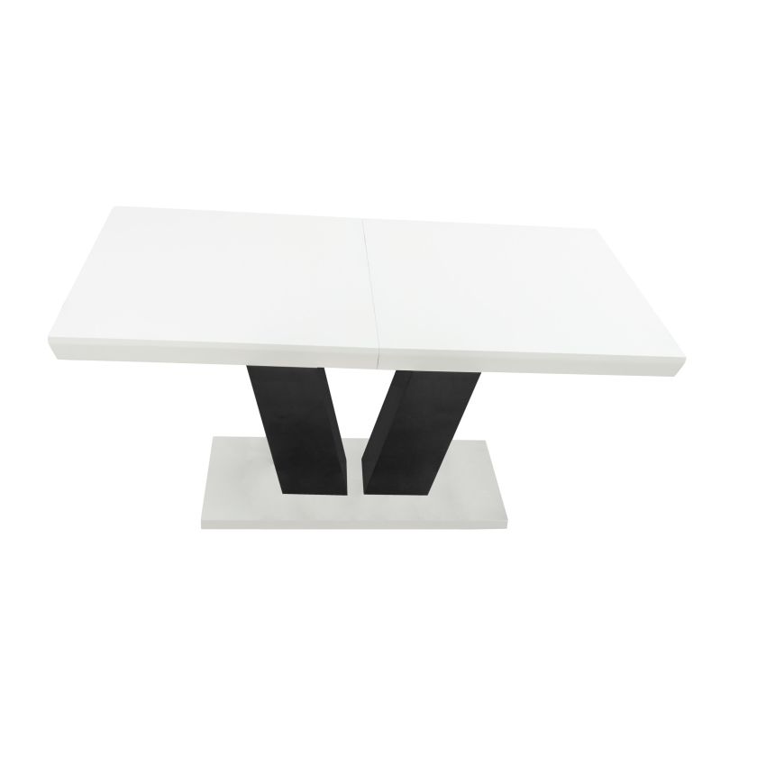 Masa extensibila v 160x75x90 cm, culoare alb/negru, lemn masiv, blat din mdf