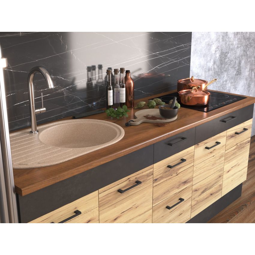 Bucatarie greta 200 cm, stejar/antracit, blat termic nuc