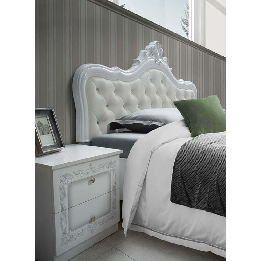 Dormitor luisa, alb, pat 180x200 cm, dulap cu 6 usi, comoda, 2 noptiere