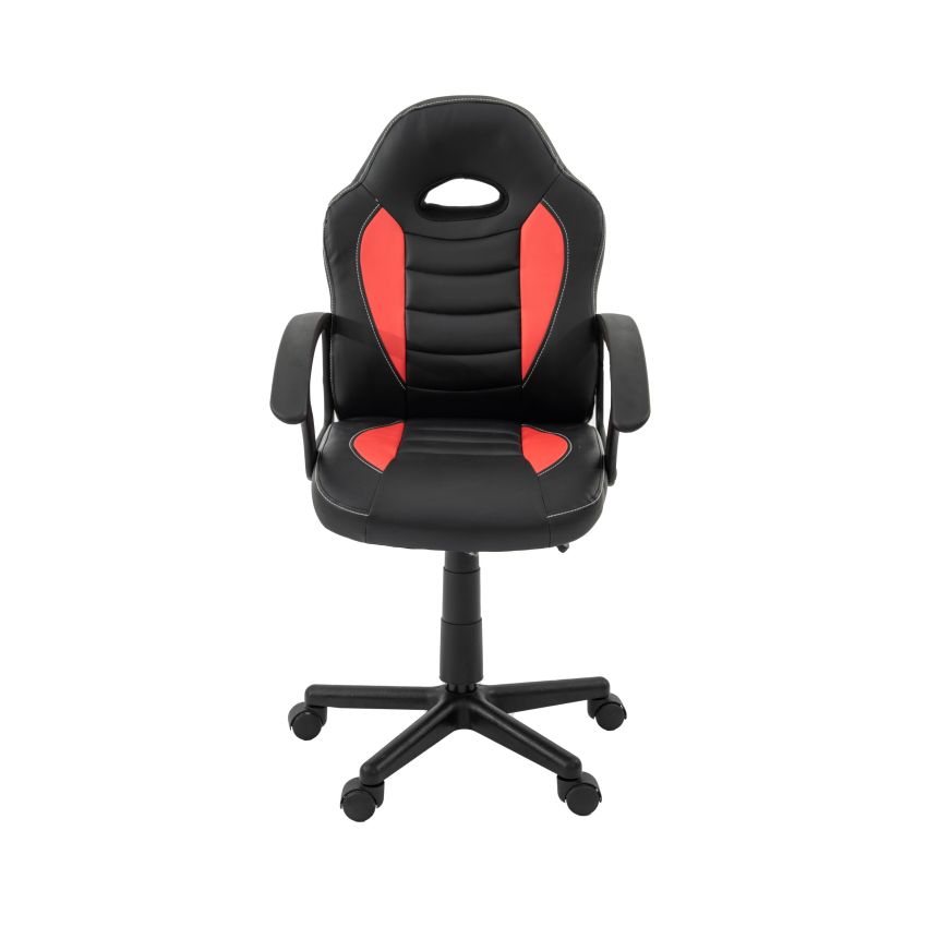 Scaun birou S-182, Negru Rosu, 55x99.5x56 cm, Piele Ecologica