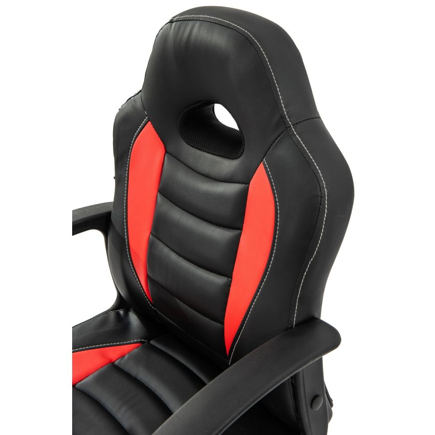 Scaun birou S-182, Negru Rosu, 55x99.5x56 cm, Piele Ecologica