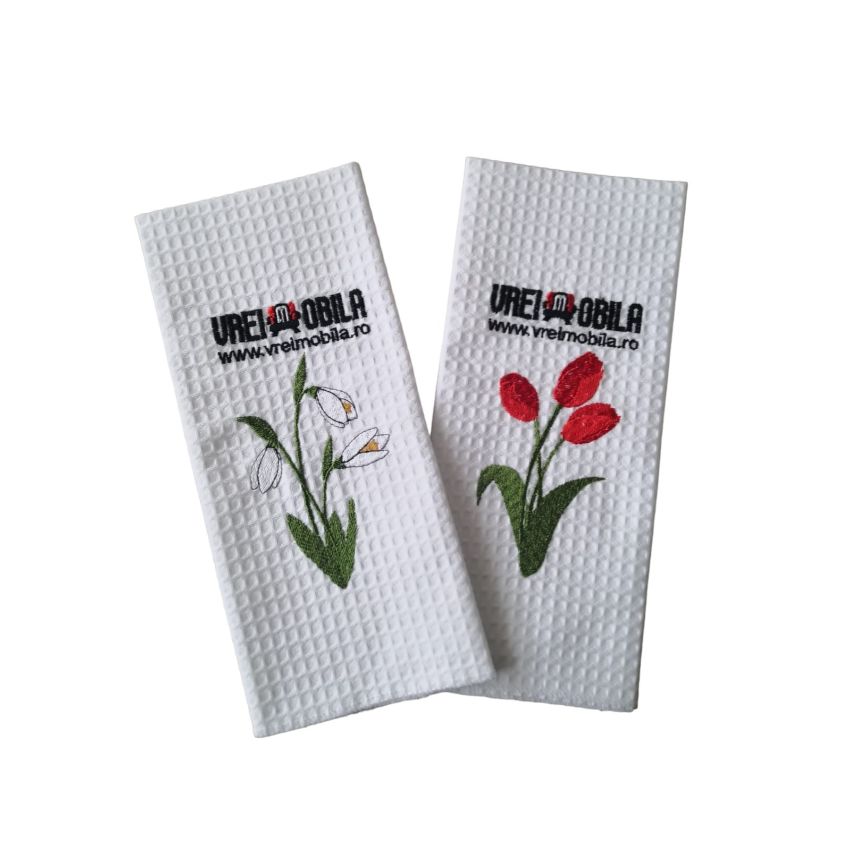 Set 2 prosoape bucatarie, model floral, 40x60 cm