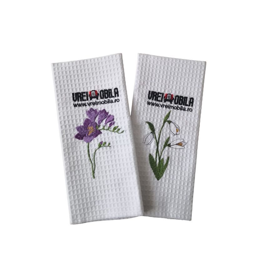 Set 2 prosoape bucatarie, model floral, 40x60 cm