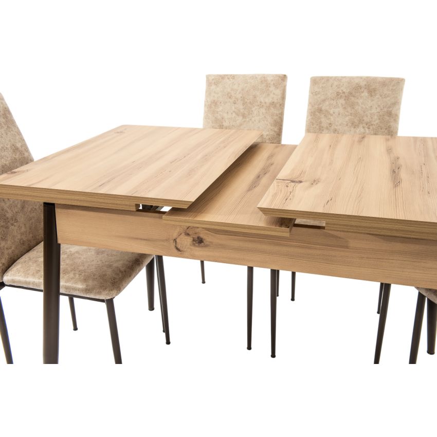 Set masa extensibila t710 kemence, maro, 88-115x58x75 cm cu 4 scaune c669, crem, 44x45x95 cm