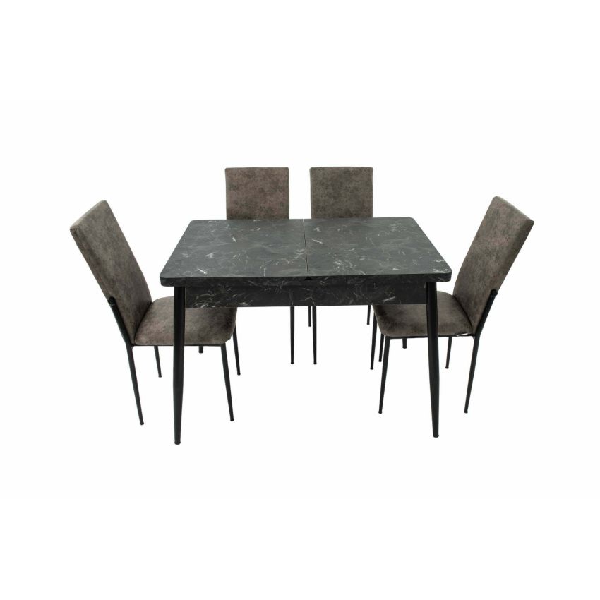 Set masa extensibila t710 lotus, neagra, 135x70x75cm cu 4 scaune c669, negre, 44x45x95 cm