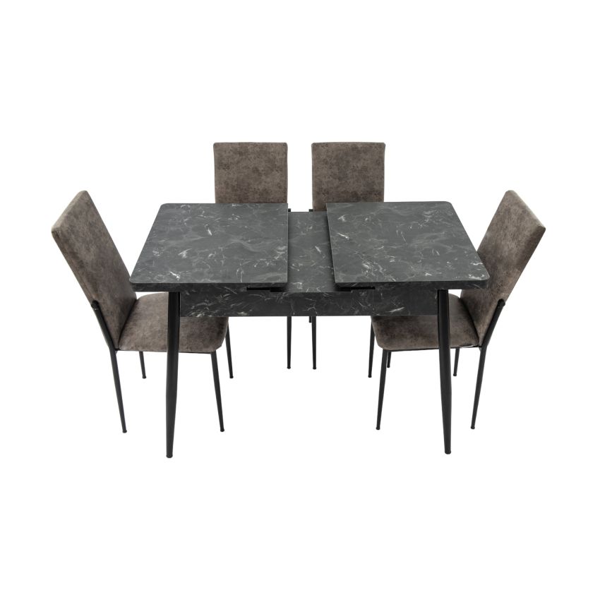 Set masa extensibila t710 lotus, neagra, 135x70x75cm cu 4 scaune c669, negre, 44x45x95 cm