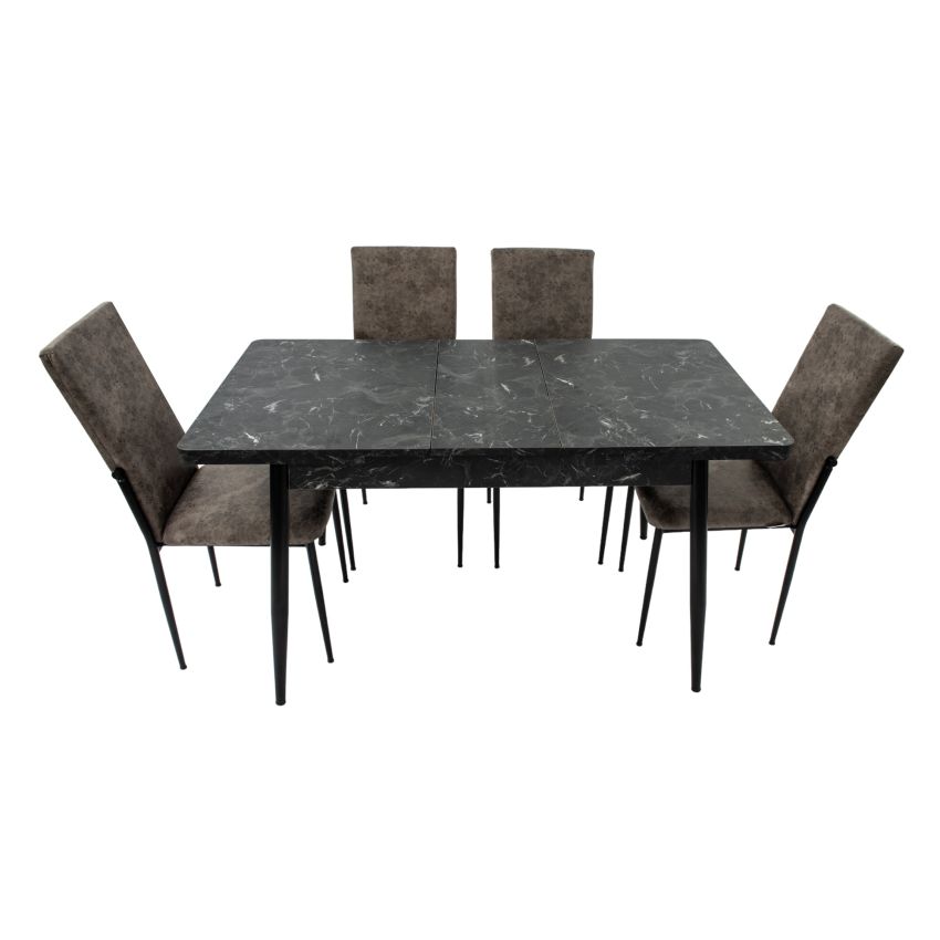 Set masa extensibila t710 lotus, neagra, 135x70x75cm cu 4 scaune c669, negre, 44x45x95 cm