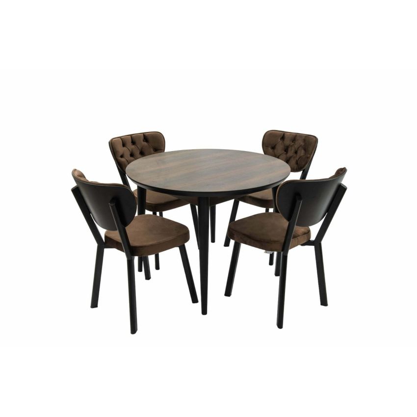 Set masa fixa t210, maro inchis, mdf, 104x104x75 cm cu 4 scaune c523, maro inchis