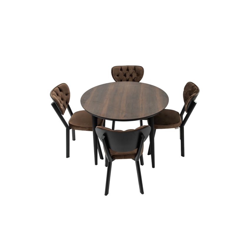 Set masa fixa t210, maro inchis, mdf, 104x104x75 cm cu 4 scaune c523, maro inchis