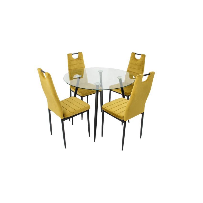 Set masa mb-83, sticla securizata, 100x76 cm, cu 4 scaune s-175 olive, 58x98x48 cm