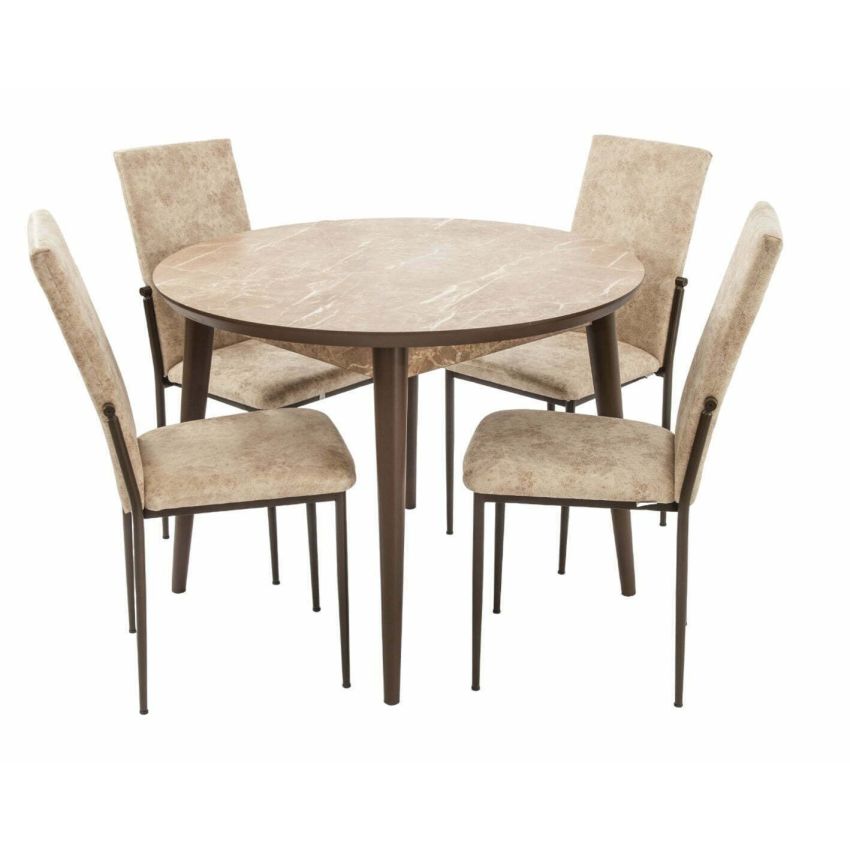 Set masa t210, mdf, maro deschis, 104x104x75 cm cu 4 scaune c669, maro deschis, 44x45x95 cm