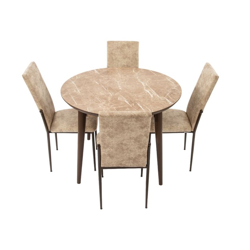 Set masa t210, mdf, maro deschis, 104x104x75 cm cu 4 scaune c669, maro deschis, 44x45x95 cm