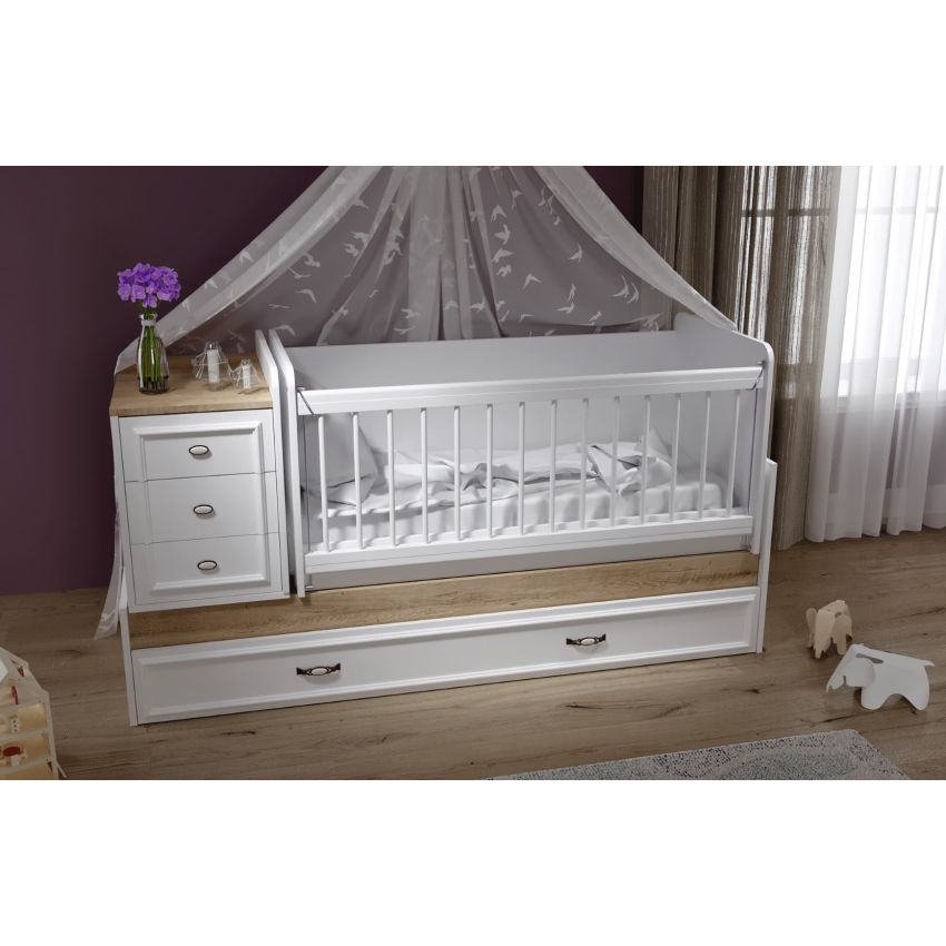 Patut bebe Lisa, 186x106x78 cm, MDF, Alb Sonoma