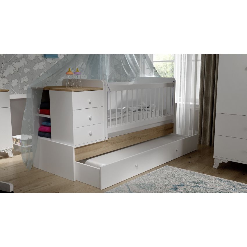 Patut bebe Lisa, 186x106x78 cm, MDF, Alb Sonoma