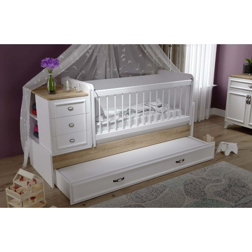 Patut bebe Lisa, 186x106x78 cm, MDF, Alb Sonoma
