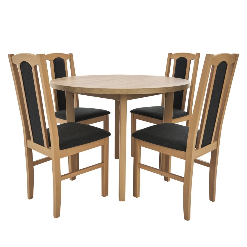 Set masa fixa 100 cm cu 4 scaune tapitate, mb-12 poli2 si s-37 boss7 s11, sonoma, lemn masiv, stofa