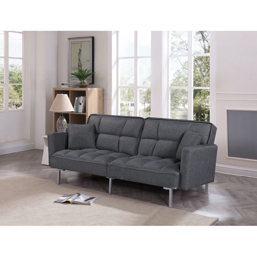Canapea extensibila Eva, material textil, gri, 192x88x81 cm