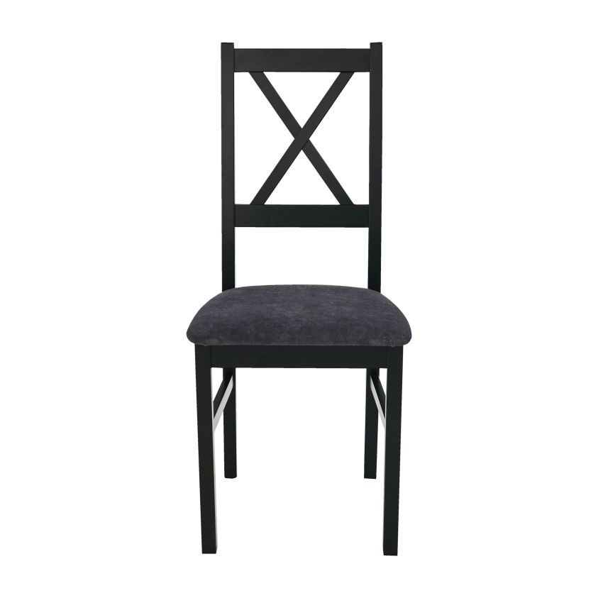 Set masa extensibila 120x150 cm cu 4 scaune tapitate, mb-13 max5 p si s-38 cz nilo10 24z, grafit/czarny, lemn masiv de fag, stofa