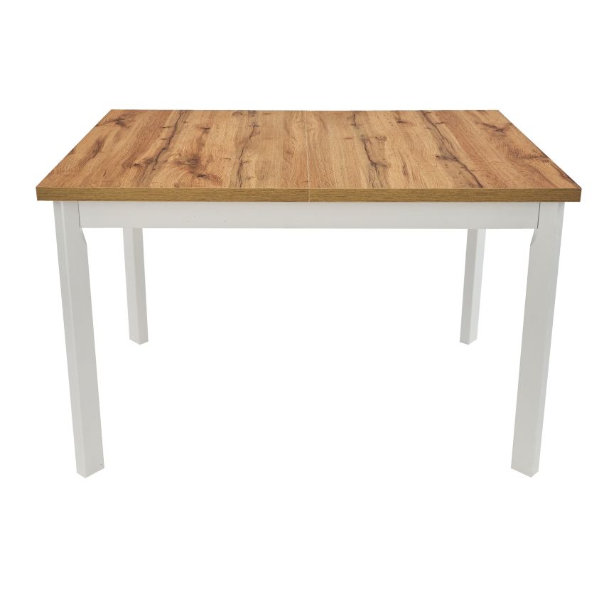 Set masa extensibila 120x150 cm cu 6 scaune tapitate, mb-13 max5 p si s-37 boss7 b 18a, wotan/bialy, lemn masiv de fag, stofa