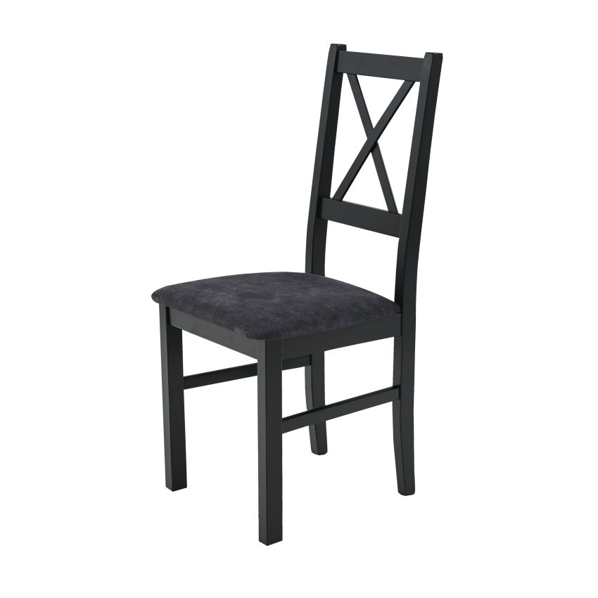 Set masa extensibila 120x150 cm cu 6 scaune tapitate, mb-13 max5 p si s-38 cz nilo10 24z, grafit/czarny, lemn masiv de fag, stofa