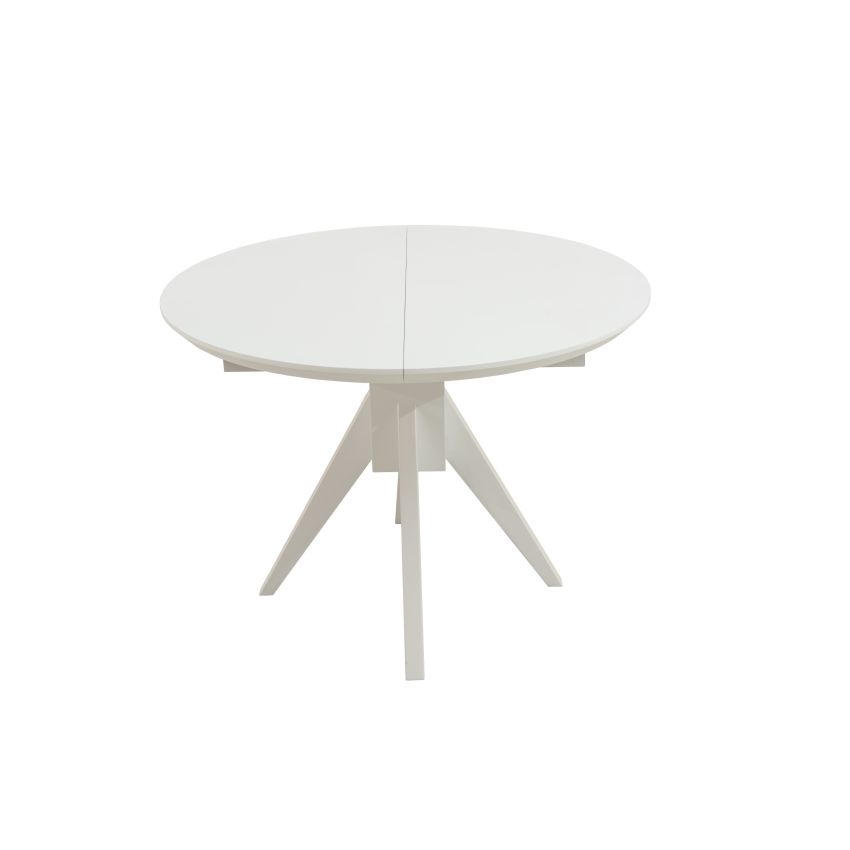 Set masa extensibila atria 102x142 cm, lemn masiv alb, blat din mdf cu 4 scaune tapitate zim standard, stofa petra maro
