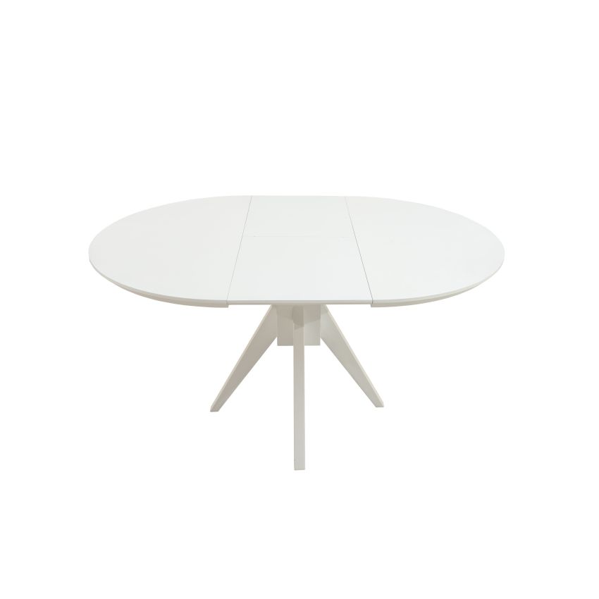 Set masa extensibila atria 102x142 cm, lemn masiv alb, blat din mdf cu 4 scaune tapitate zim standard, stofa petra maro