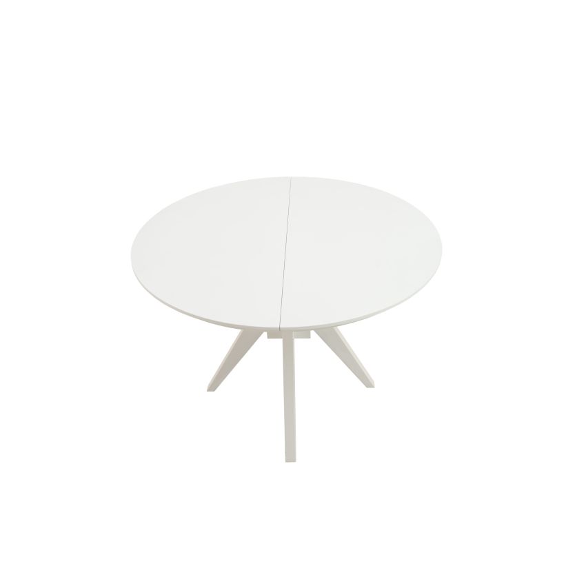 Set masa extensibila atria 102x142 cm, lemn masiv alb, blat din mdf cu 4 scaune tapitate zim standard, stofa petra maro