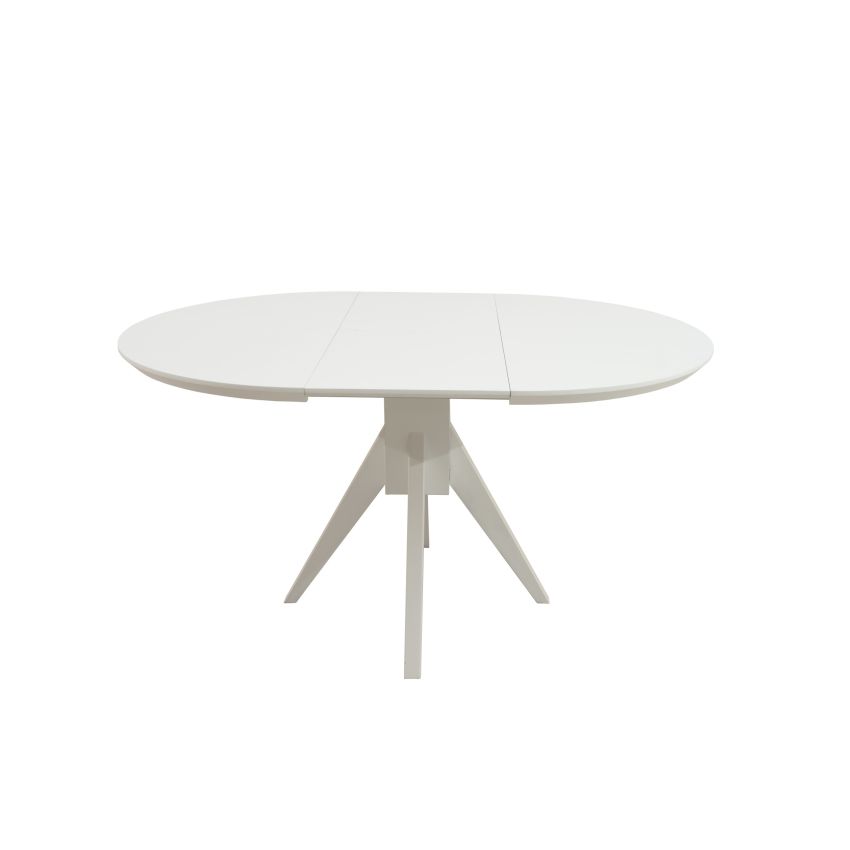 Set masa extensibila atria 102x142 cm, lemn masiv alb, blat din mdf cu 4 scaune tapitate zim standard, stofa petra maro