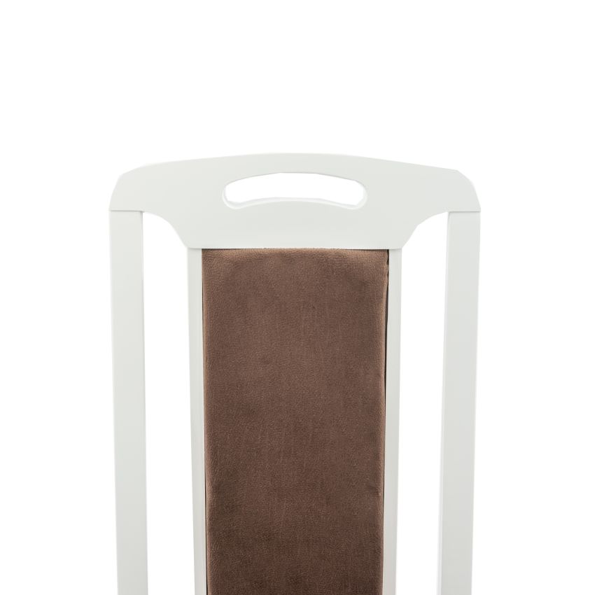 Set masa extensibila kan 100x135 cm, lemn masiv alb, blat din mdf cu 4 scaune tapitate zim standard, stofa petra maro