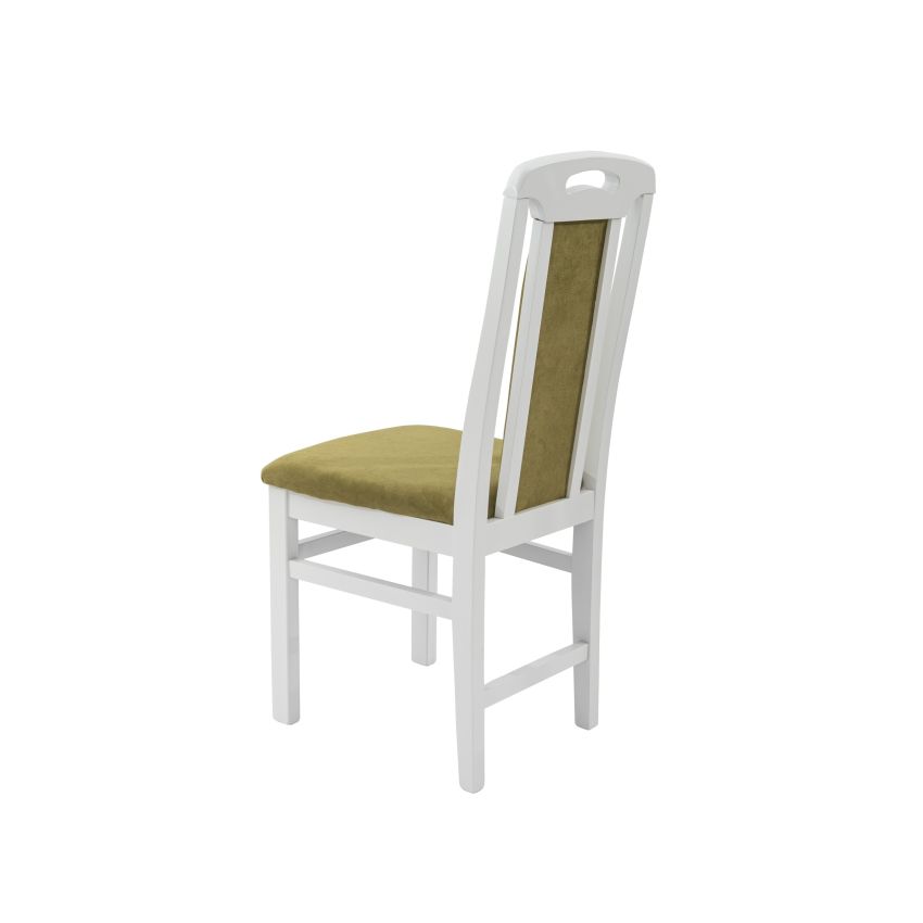 Set masa extensibila kan 100x135 cm, lemn masiv alb, blat din mdf cu 4 scaune tapitate zim standard, stofa petra verde