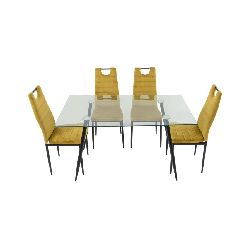 Set masa mb-84, sticla securizata, 140x76x80 cm, cu 4 scaune s-175 olive, 58x98x48 cm