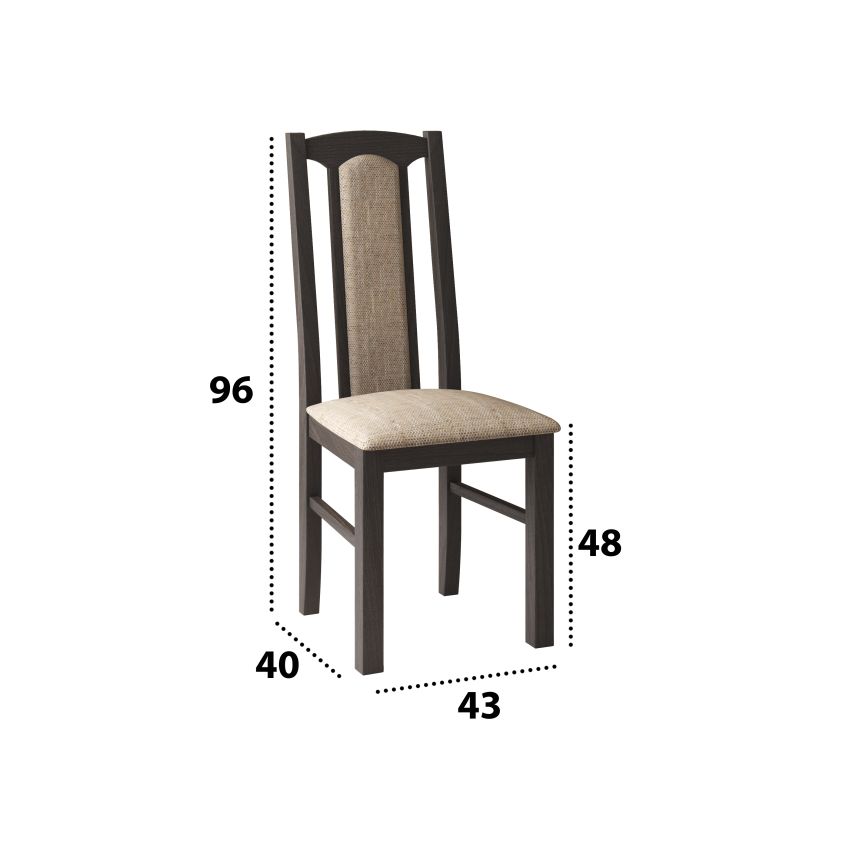 Set masa extensibila 140 x 180 cm cu 6 scaune tapitate, mb-21 si s-37, wenge, lemn masiv de fag, stofa