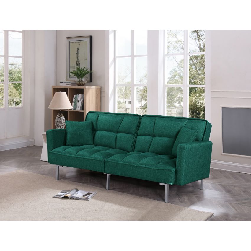 Canapea extensibila Eva, material textil, verde, 192x88x81 cm