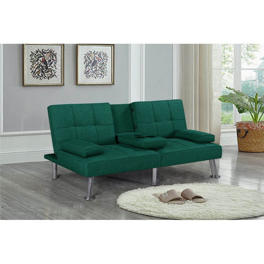 Canapea extensibila Petra, material textil, verde, 158x81x73 cm