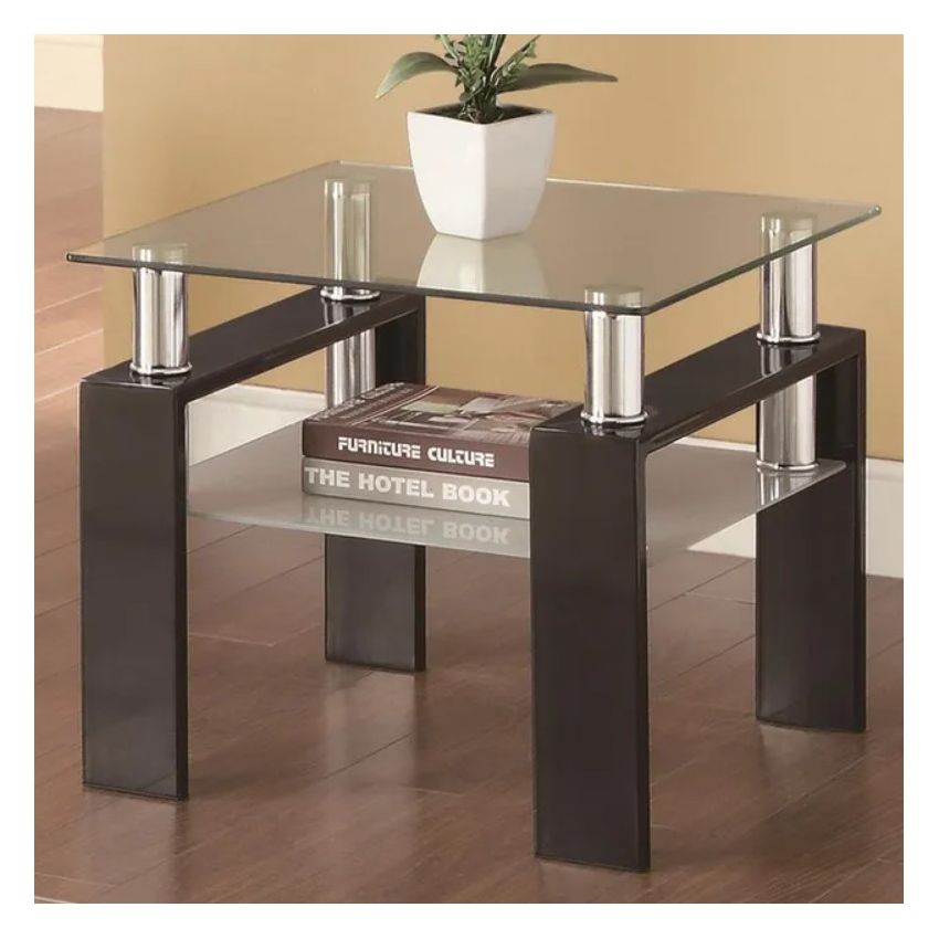 Masa Cafea MC-05, 60x60x51 cm, Sticla Securizata, MDF, Wenge