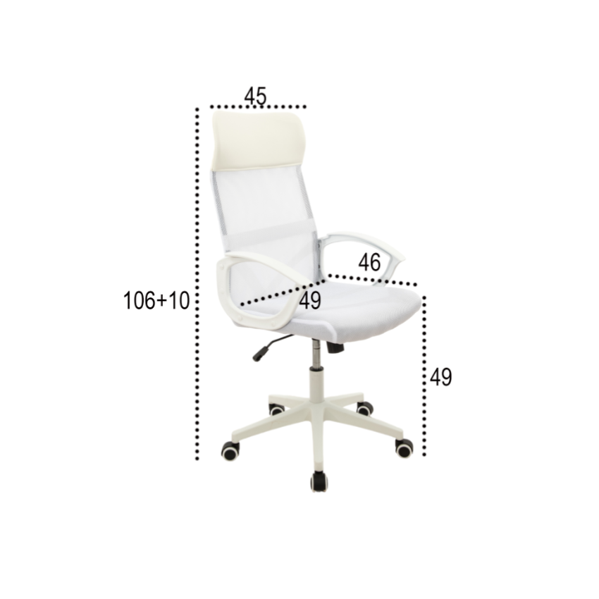 Scaun birou S-191, 116x45x49 cm, Alb, Material Textil