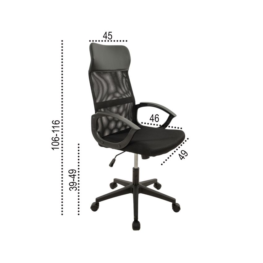 Scaun birou S-191, 116x45x49 cm, Negru, Material Textil