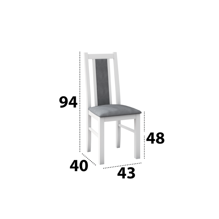 Set masa extensibila 140x180cm cu 6 scaune tapitate, mb-21 modena1 si s-38 boss14 b24z, alb/grafit, lemn masiv de fag, stofa