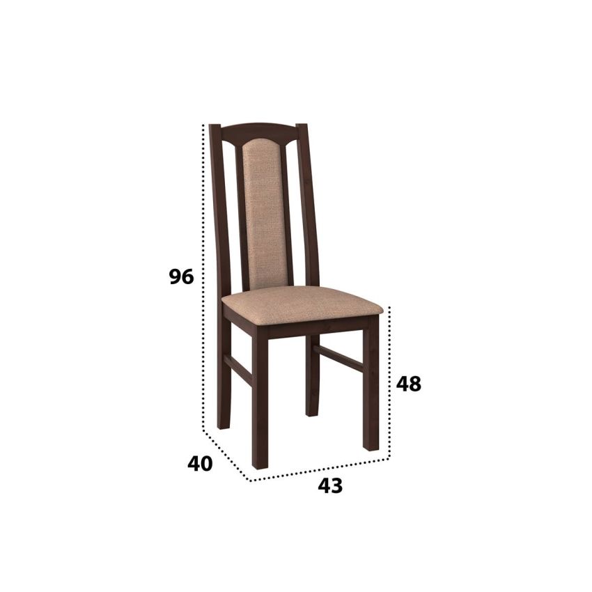 Set masa extensibila Ama 100x130 cm, lemn masiv, culoare nuc, blat din mdf cu 4 scaune tapitate S-37 Boss7 O15, stofa