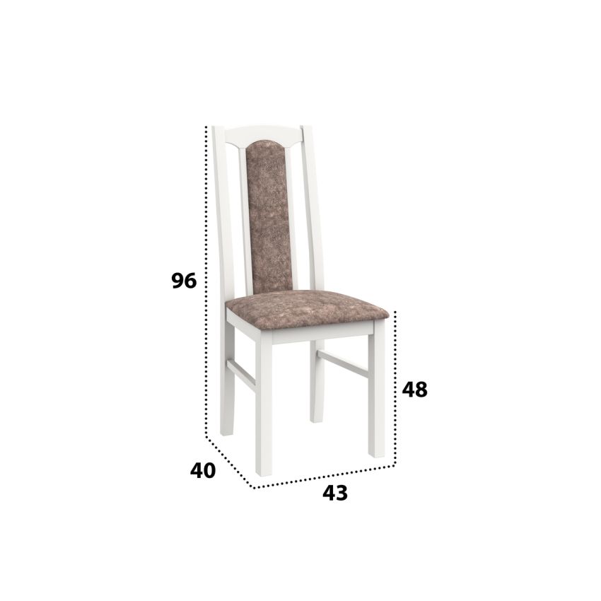 Set masa extensibila Kan 100x135 cm, lemn masiv, culoare alb, blat din mdf cu 4 scaune tapitate S-37 Boss7 25b, stofa