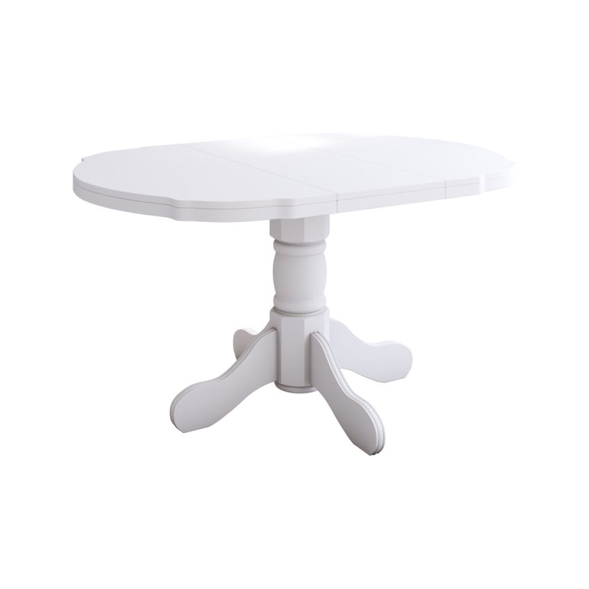 Set masa extensibila Kan 100x135 cm, lemn masiv, culoare alb, blat din mdf cu 6 scaune tapitate S-37 Boss7 25b, stofa