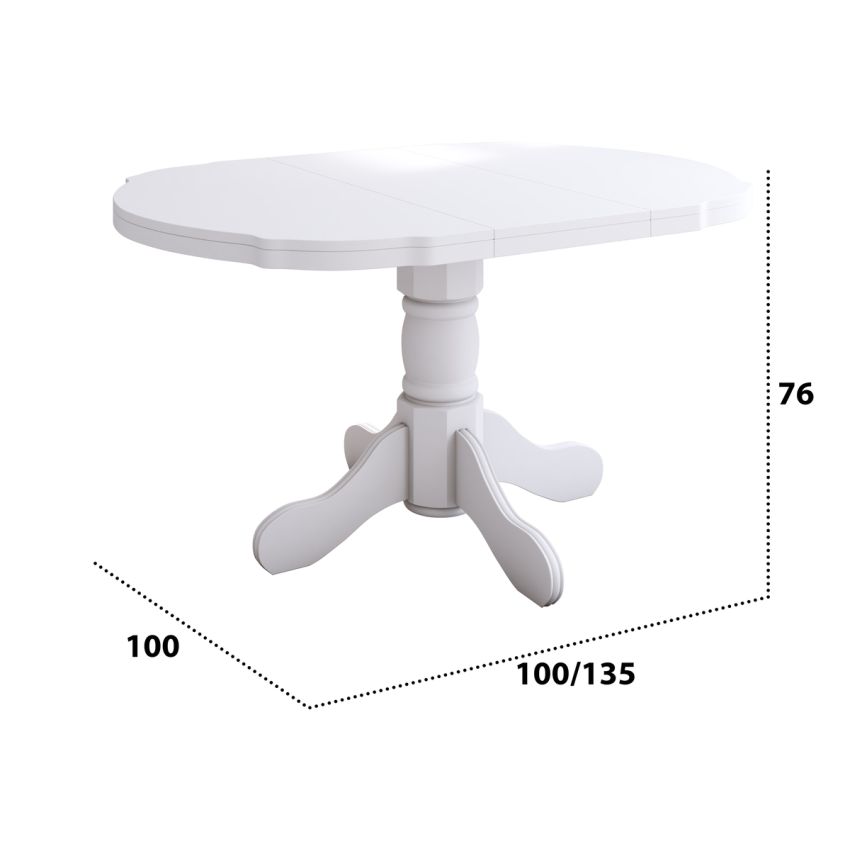 Set masa extensibila Kan 100x135 cm, lemn masiv, culoare alb, blat din mdf cu 4 scaune tapitate S-37 Boss7 25b, stofa