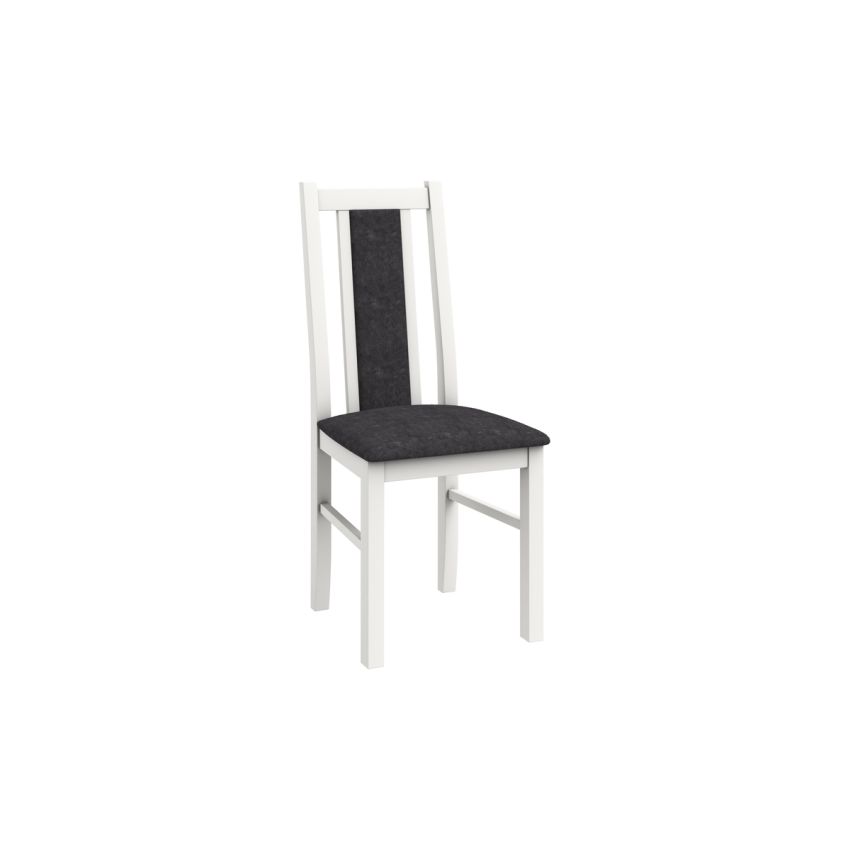 Set masa extensibila Kan 100x135 cm, lemn masiv, culoare alb, blat din mdf cu 6 scaune tapitate S-38 Boss14 B24B, stofa