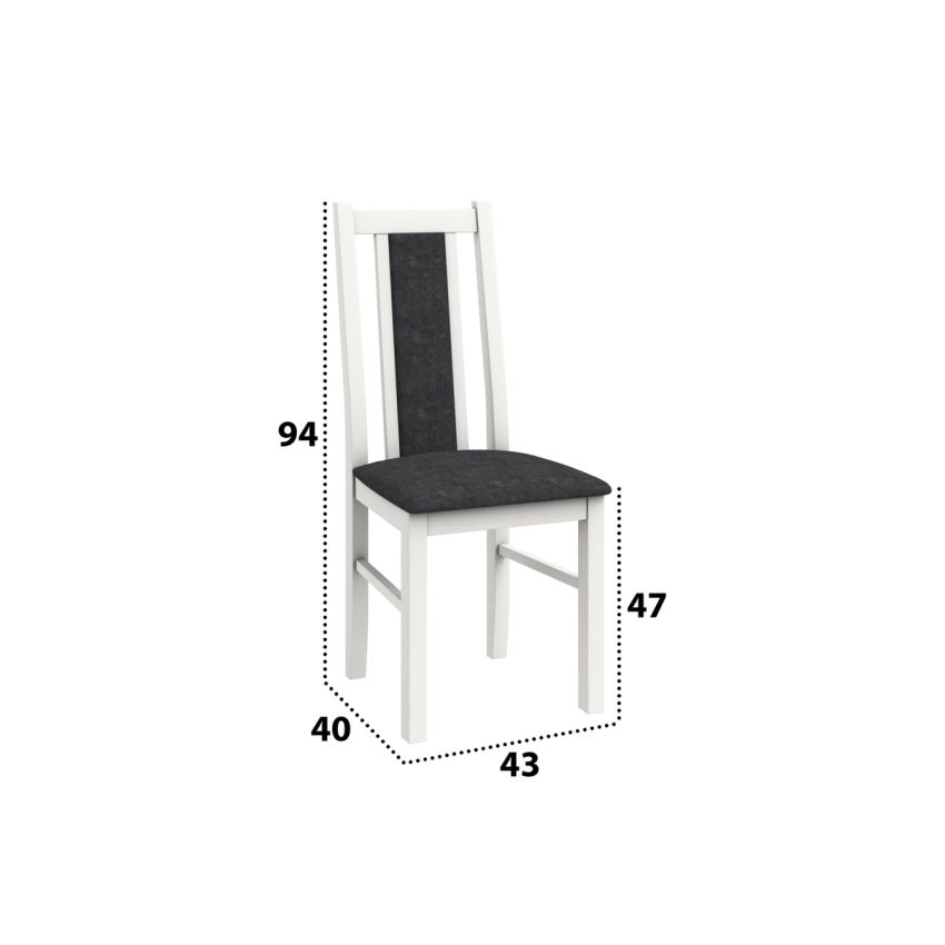 Set masa extensibila Kan 100x135 cm, lemn masiv, culoare alb, blat din mdf cu 6 scaune tapitate S-38 Boss14 B24B, stofa