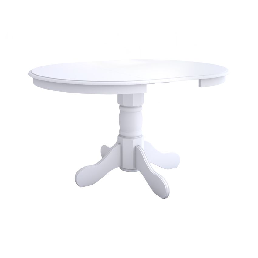 Set masa extensibila Kan 100x135 cm, lemn masiv, culoare alb, blat din mdf cu 4 scaune tapitate S-38 Boss14 B24B, stofa