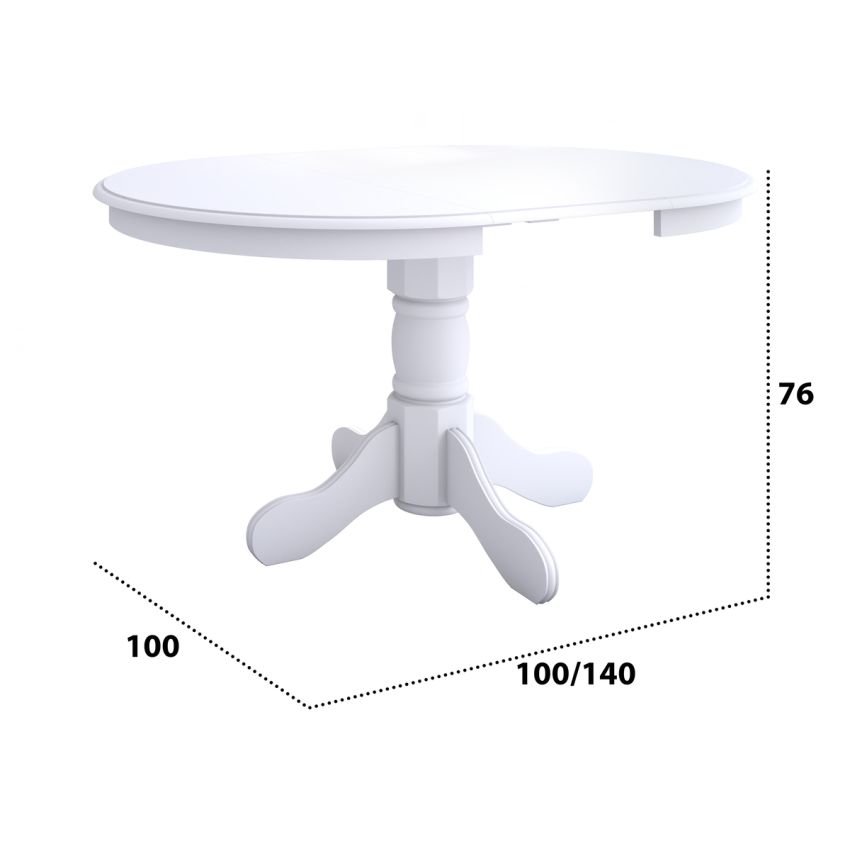 Set masa extensibila Kan 100x135 cm, lemn masiv, culoare alb, blat din mdf cu 6 scaune tapitate S-38 Boss14 B24B, stofa