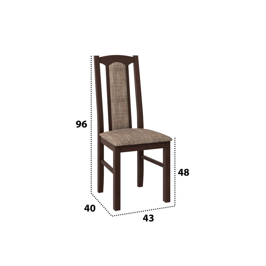 Set masa extensibila Kan 100x135 cm, lemn masiv, culoare nuc, blat din mdf cu 6 scaune tapitate S-37 Boss7 o2, stofa