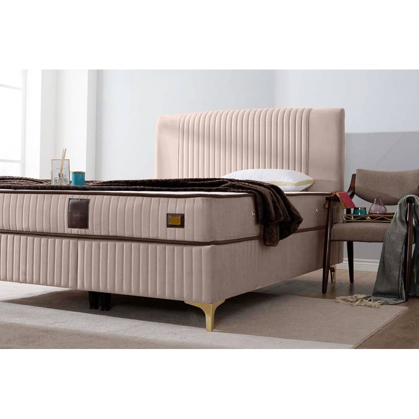 Pat Melia cu saltea 160 x 200 , tapitat, culoare cappucino